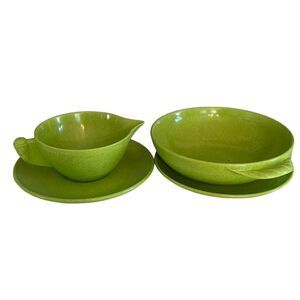 Melmac Color Flyte by Branchell Cup Saucer Bowl Small Plate Green Vintage